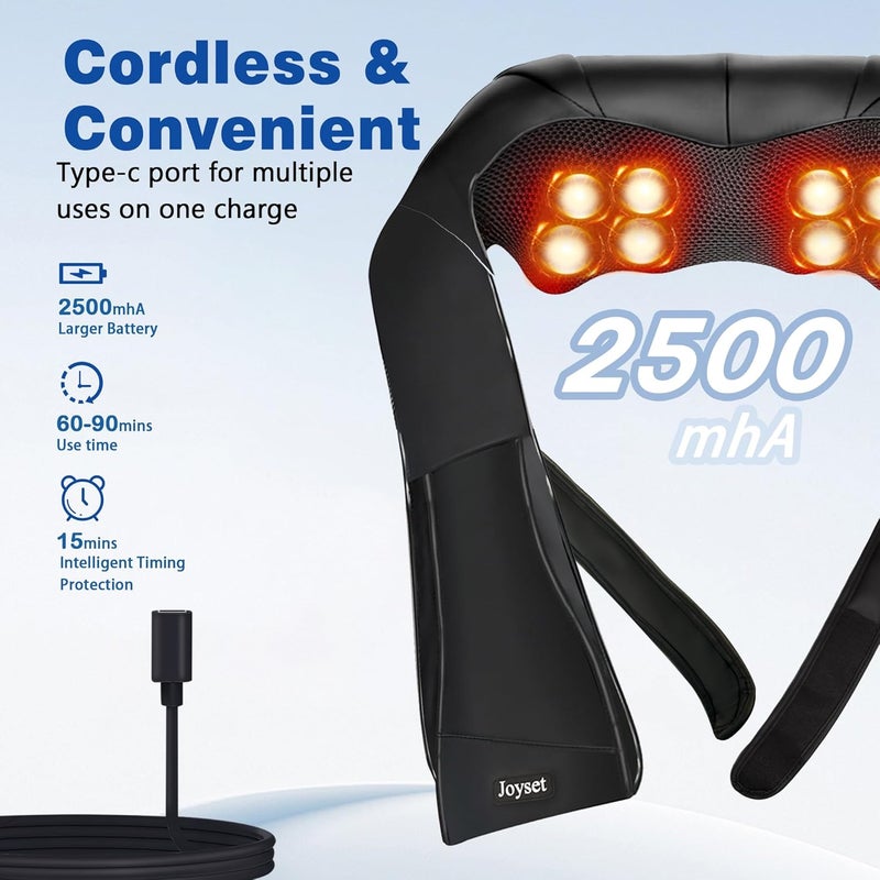 Joyset Cordless Neck Massager Shiatsu Neck and Back Massager with Heating Free Easy to Wash Cloth Cover for Shoulder Massage - Image 3